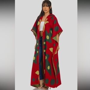 Green & Red Print Hood Duster